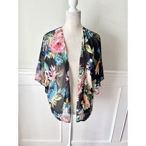 Bobeau Gauzy Floral Print Open Kimono S Lightweight